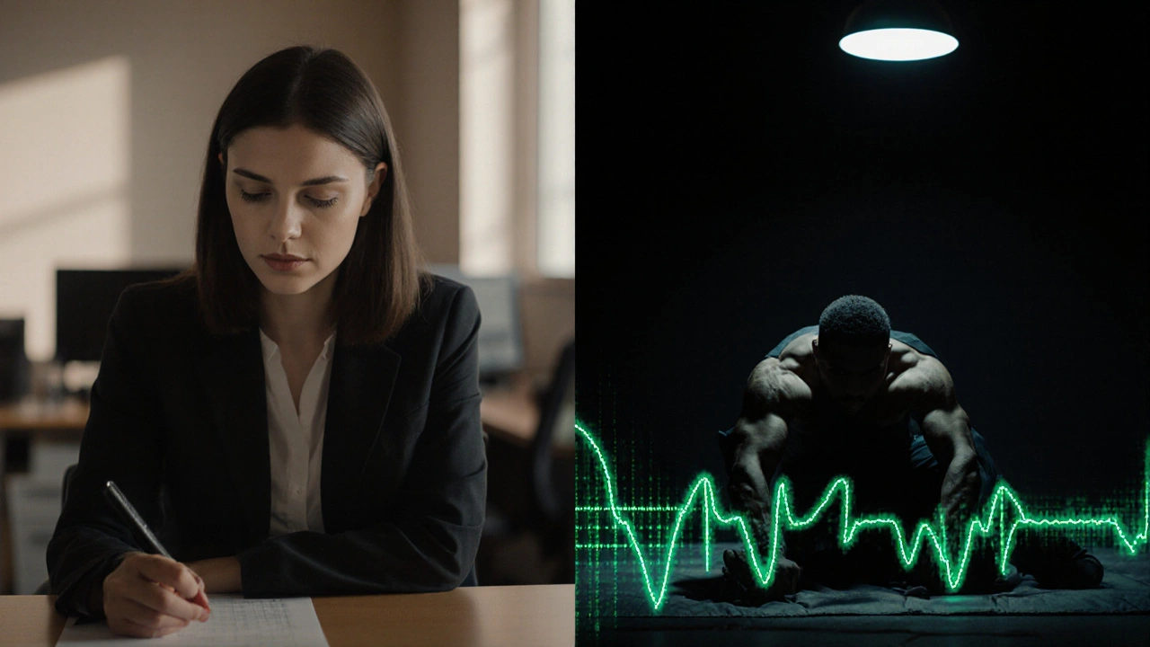 Scène divisée montrant une crise focale subtile et une crise tonico‑clonique violente avec EEG.