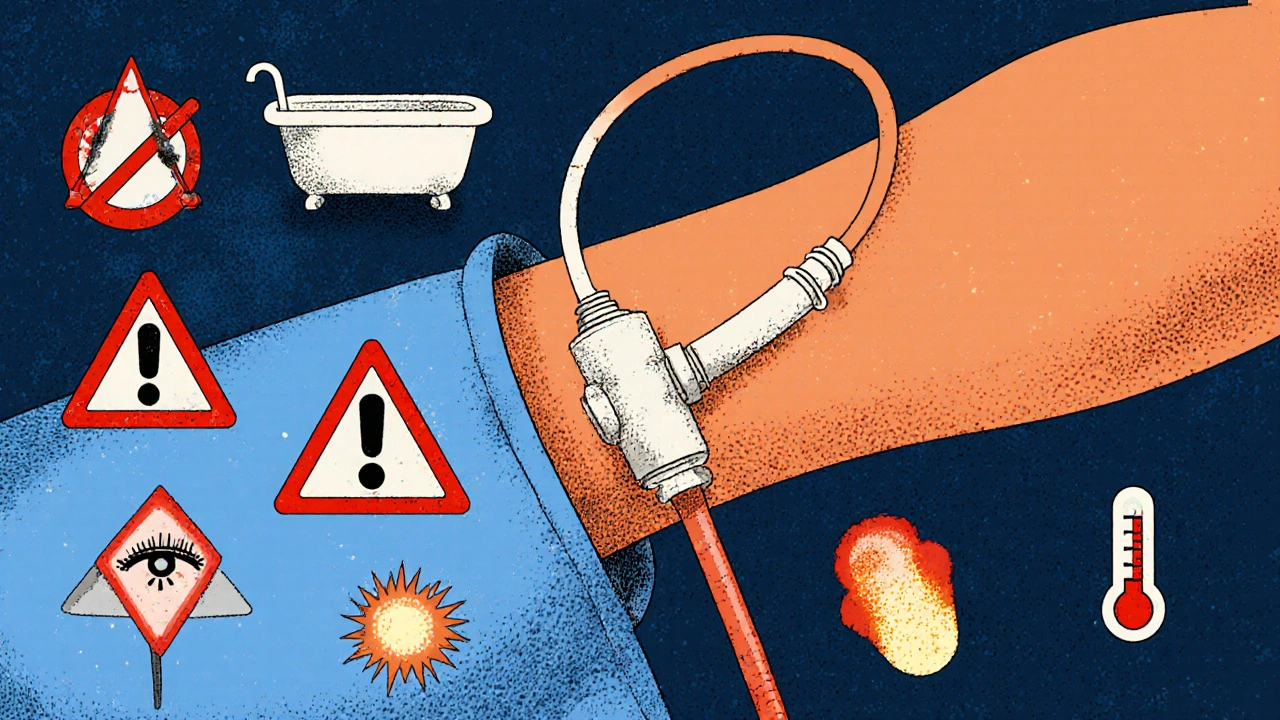 Cathéter central avec symboles d&#039;avertissement contre les infections.