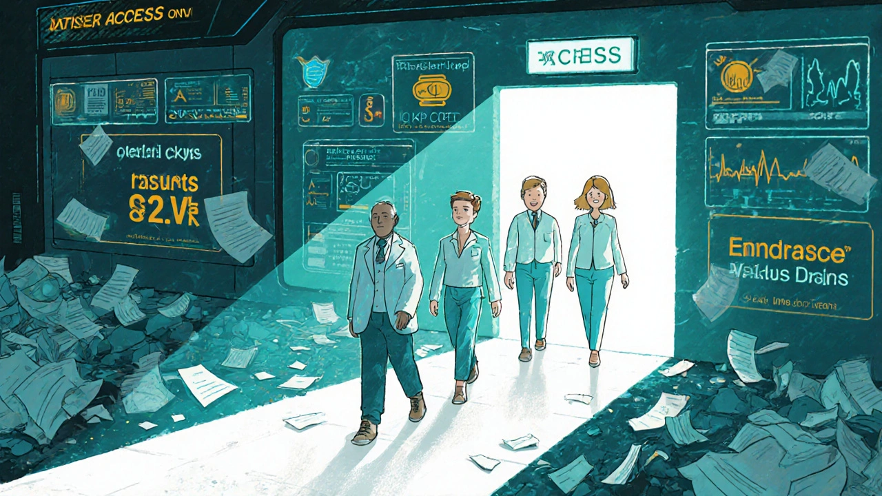 Tableau de bord numérique moderne simplifiant l&#039;accès aux traitements sous REMS.