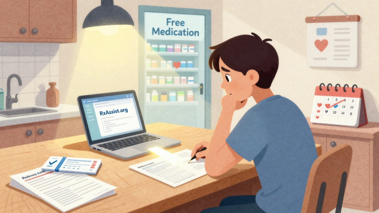 Patient remplissant des formulaires d&#039;aide financière pour obtenir des médicaments à prix réduit ou gratuits.