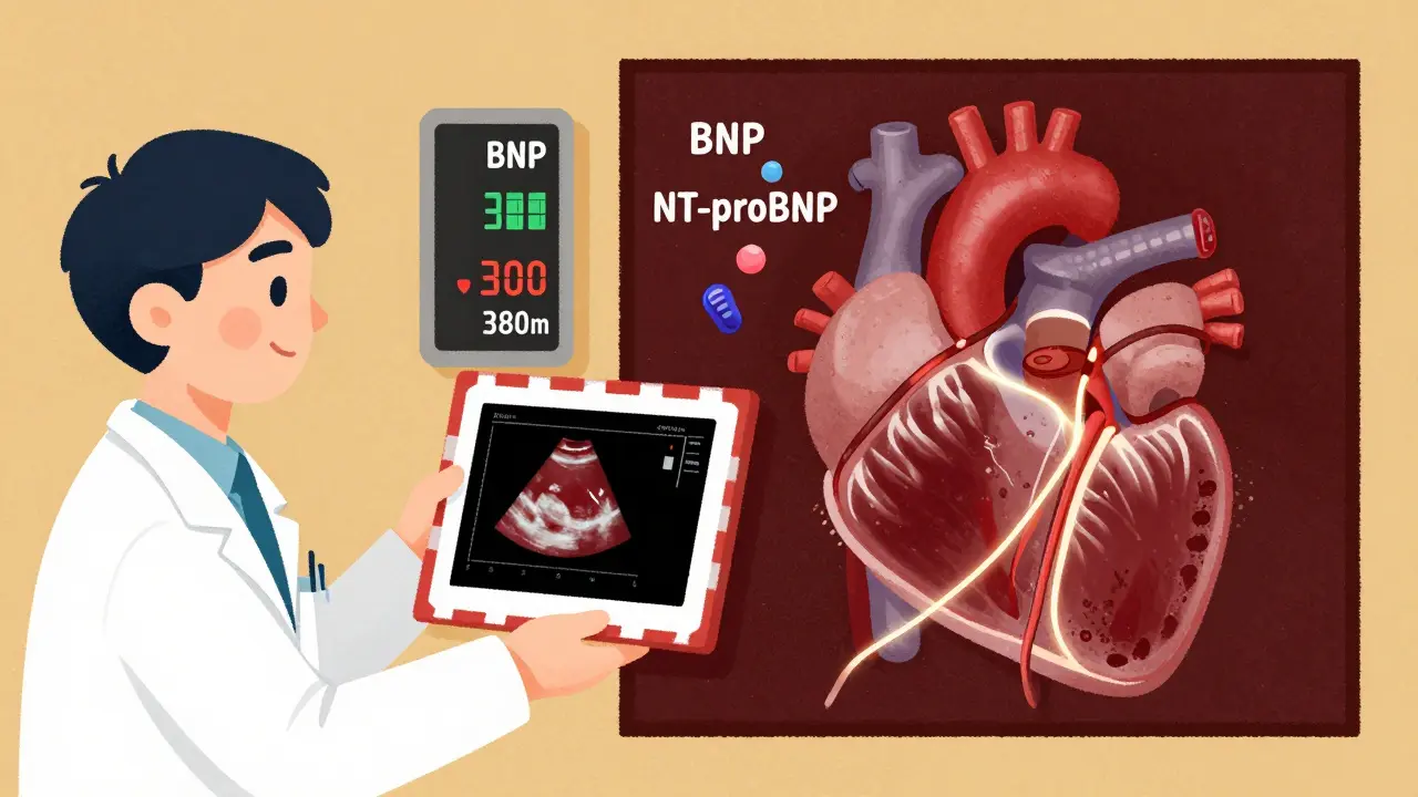 Échocardiogramme alarmant comparé à une cathétérisation cardiaque droite révélant la pression réelle et des marqueurs biologiques.