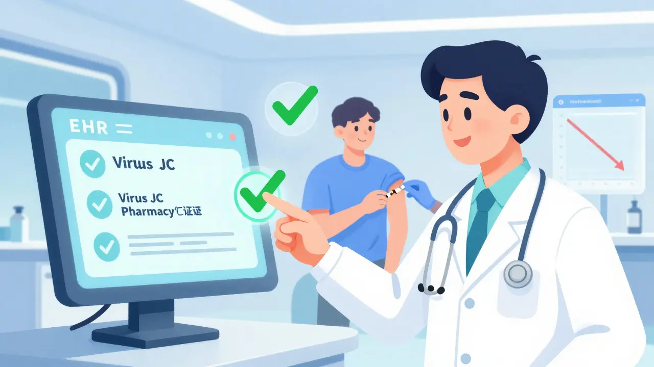 Un médecin clique sur un système intégré qui vérifie automatiquement les conditions de sécurité, un patient reçoit un traitement en toute sécurité.