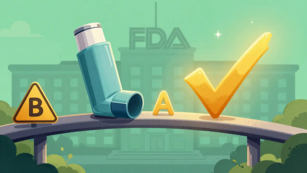 Concept visuel de la transition d'un code B vers un code A pour des médicaments complexes.