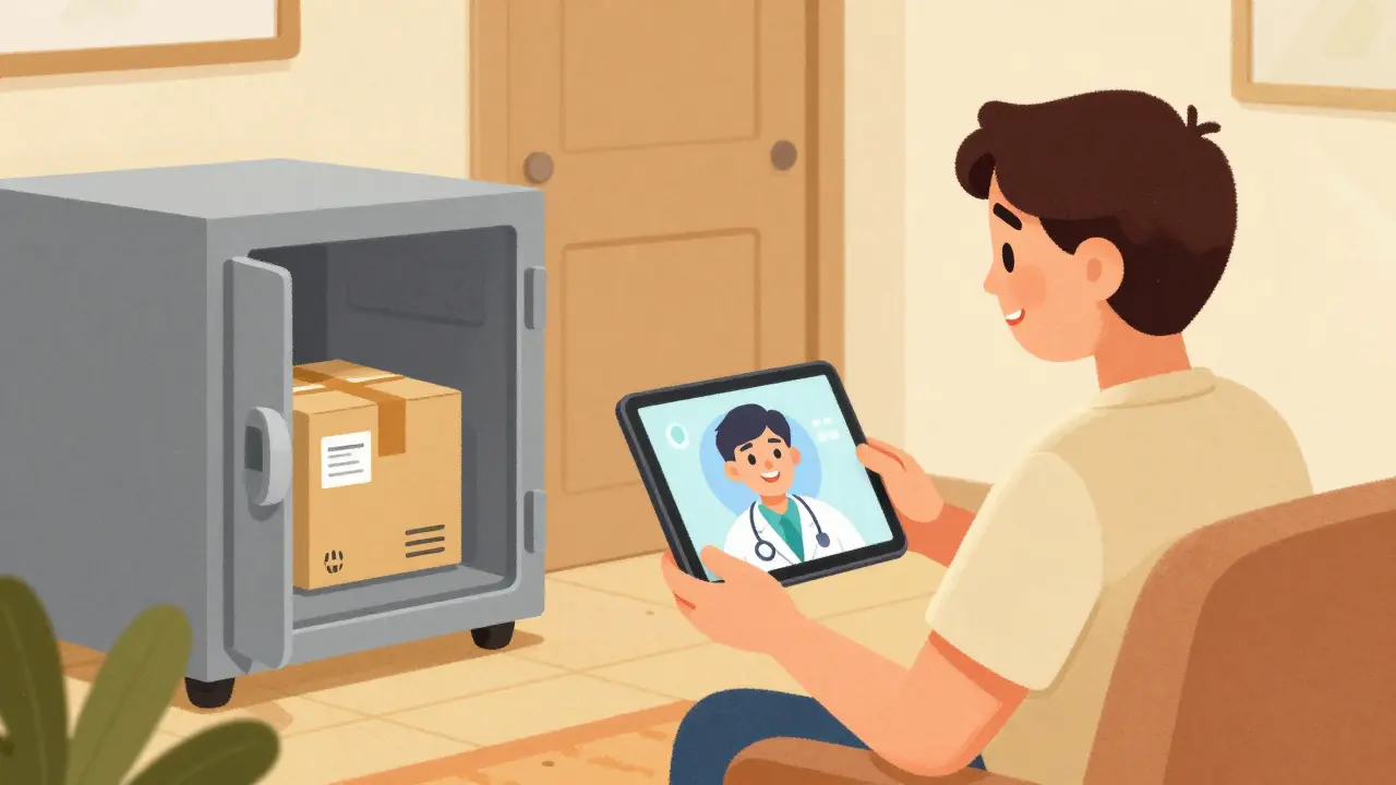 Une personne consultant un psychiatre par vidéo depuis son salon.