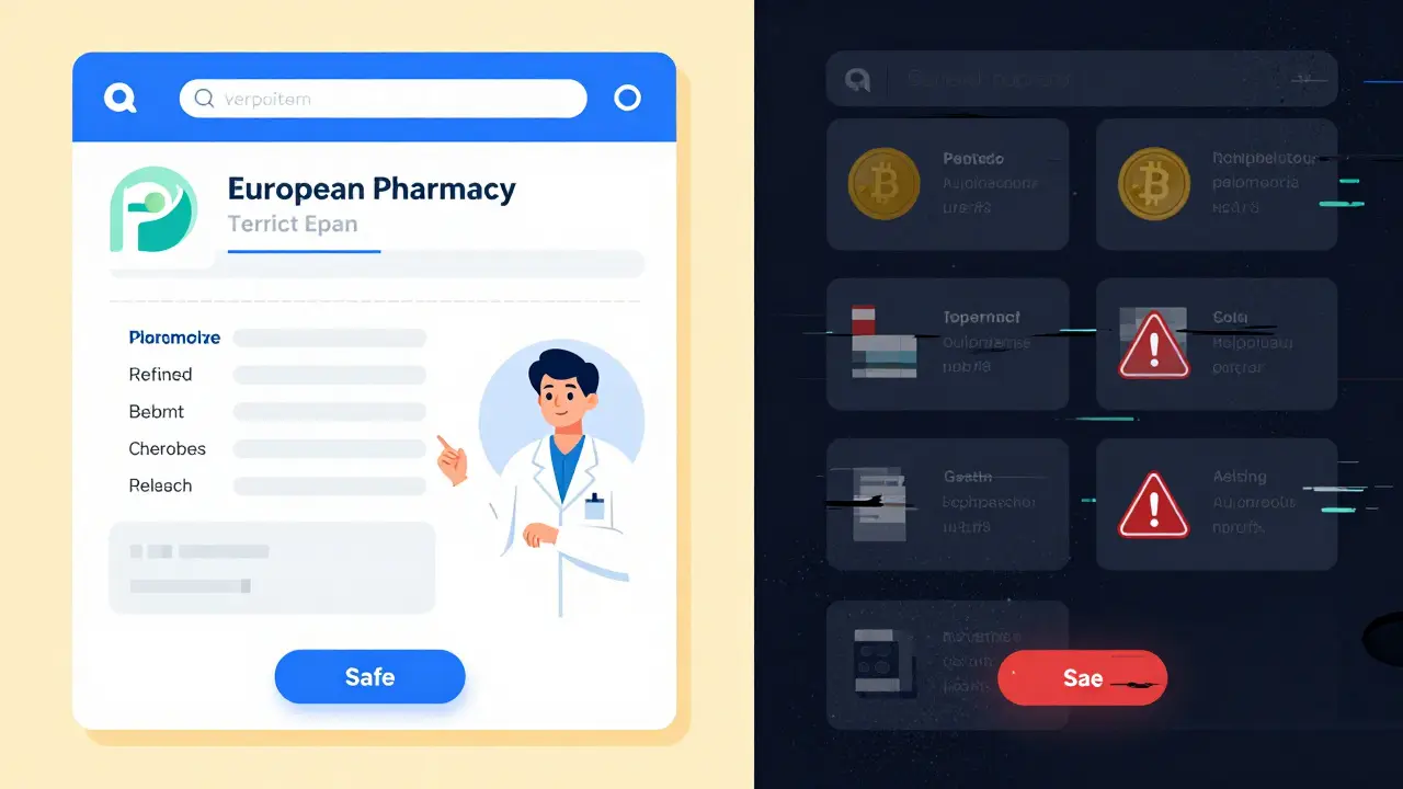 Comparaison visuelle entre pharmacie en ligne sûre et site suspect