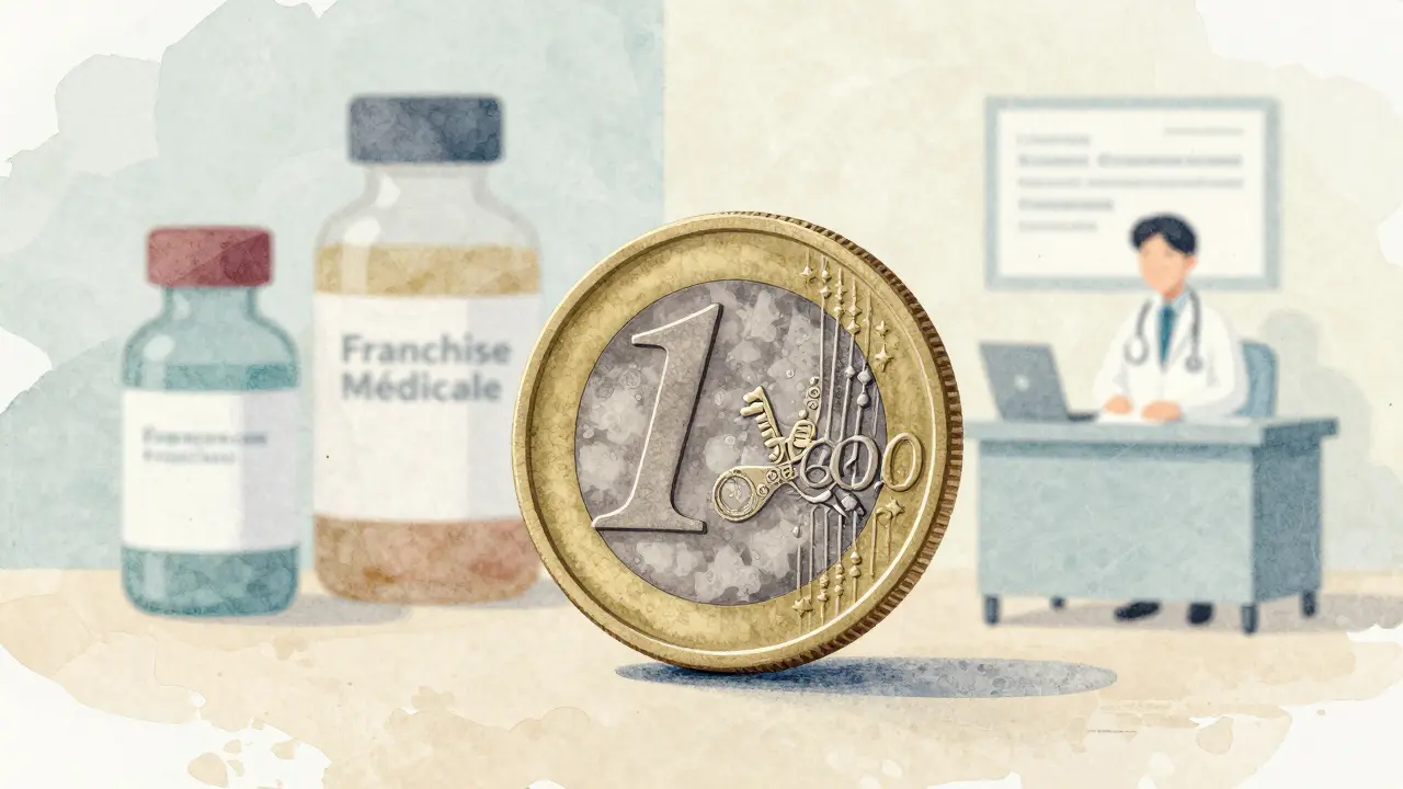 Illustration texturée d'une pièce d'euro symbolisant la franchise médicale