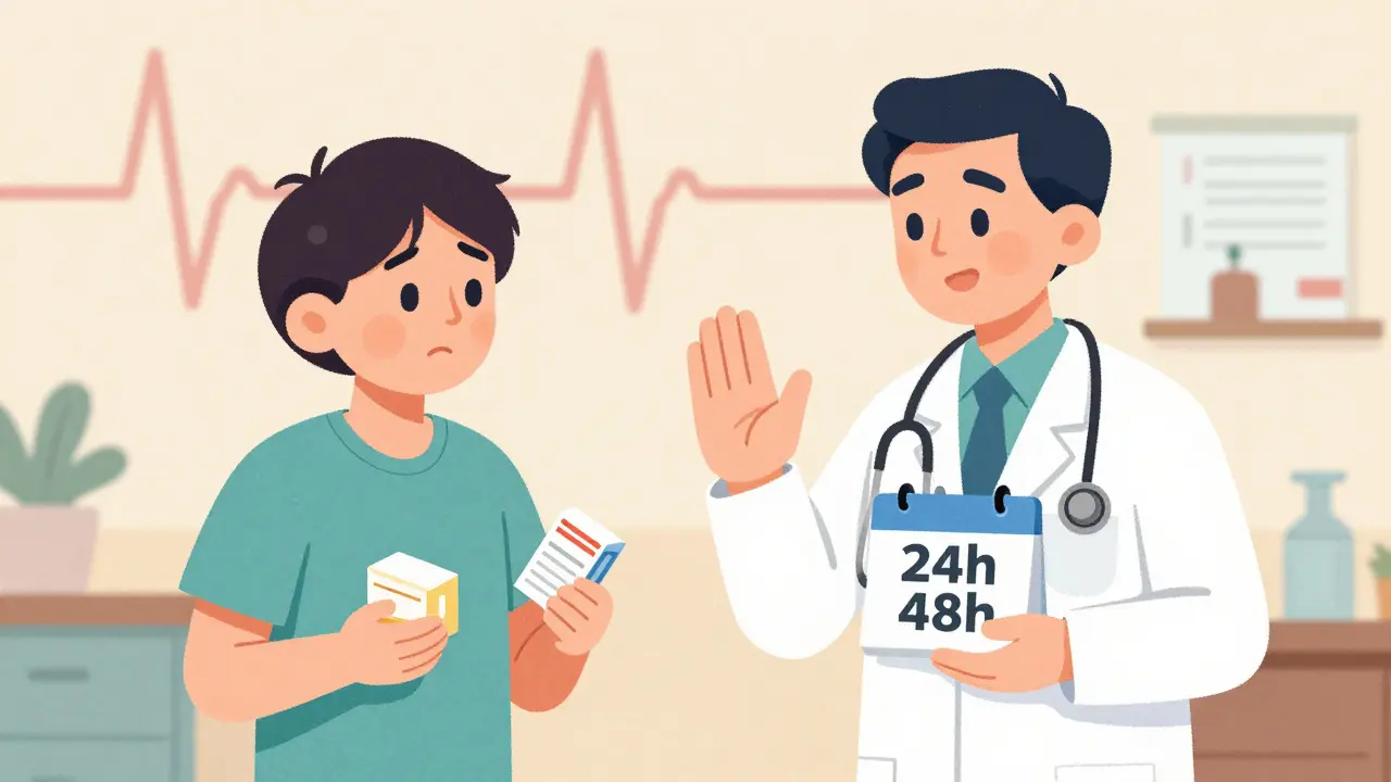 Médecin et patient discutant des délais d'attente entre les médicaments pour la sécurité cardiaque.