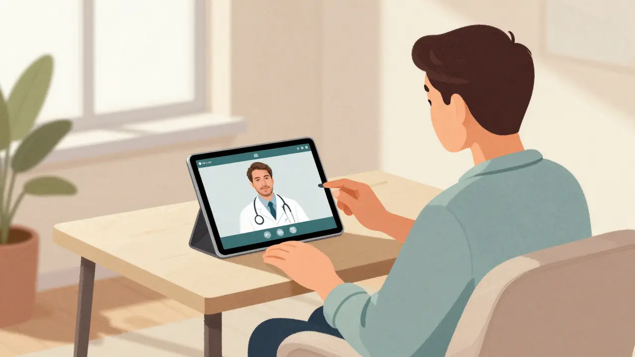 Patient en téléconsultation médicale par vidéo