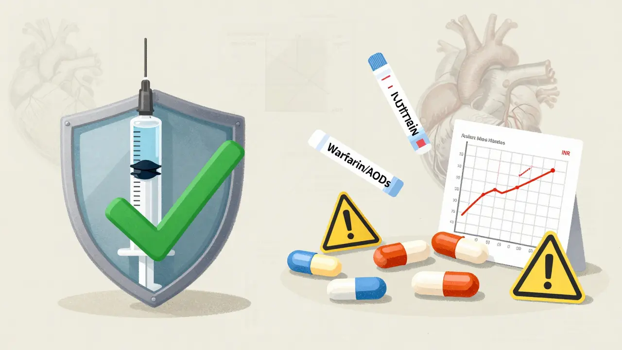 Comparaison visuelle entre les injections d'héparine stables et les risques des anticoagulants oraux