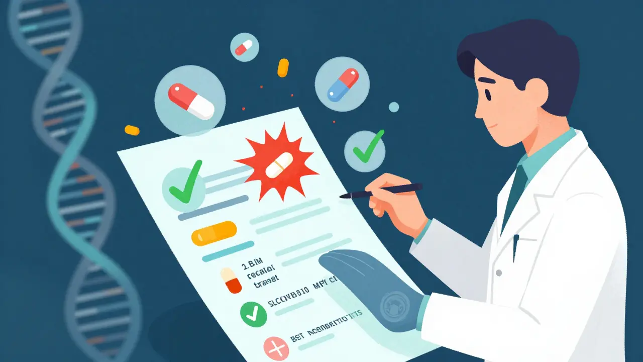 Médecin analysant les interactions médicamenteuses et facteurs génétiques des statines