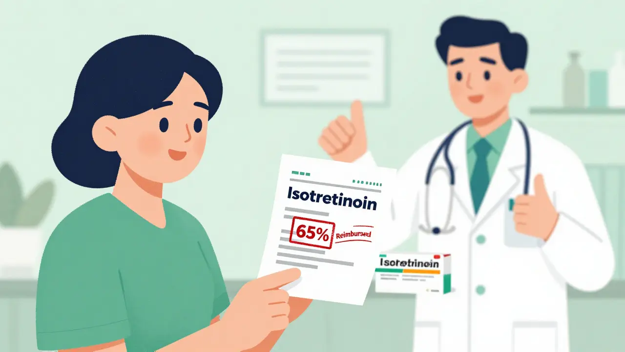 Patient heureux avec ordonnance remboursée et boîte de médicament générique