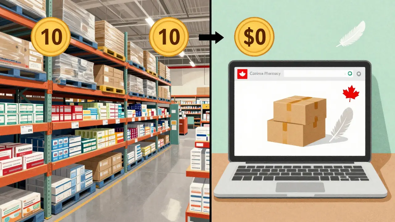 Comparaison visuelle entre pharmacies américaines et canadiennes