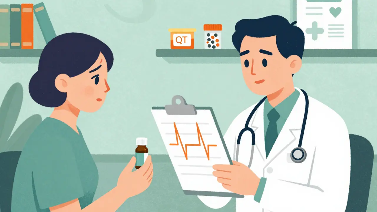 Médecin examinant un ECG avec des médicaments à côté