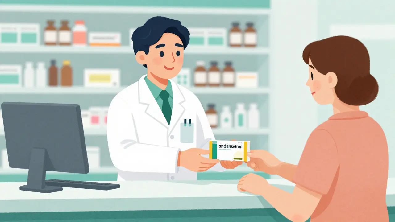 Pharmacien remettant des médicaments à un client soulagé en pharmacie