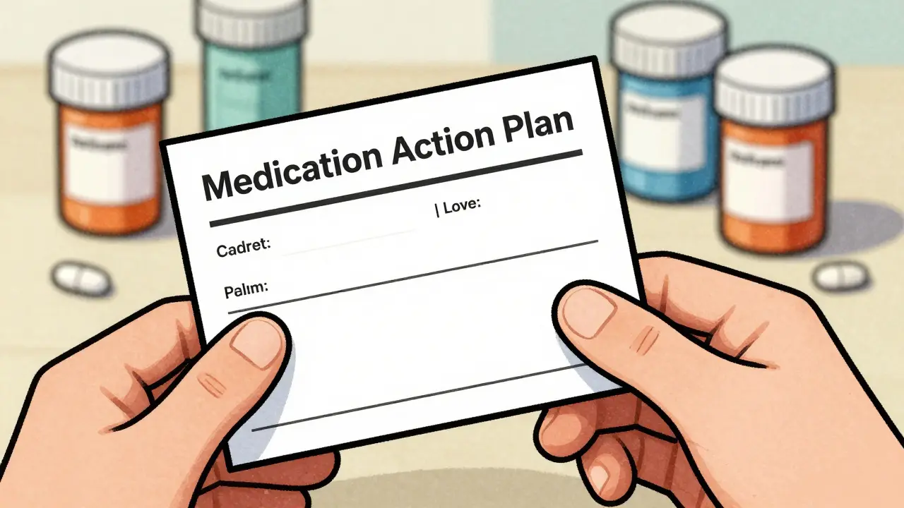 Plan d'action médicamenteux plastifié dans un portefeuille