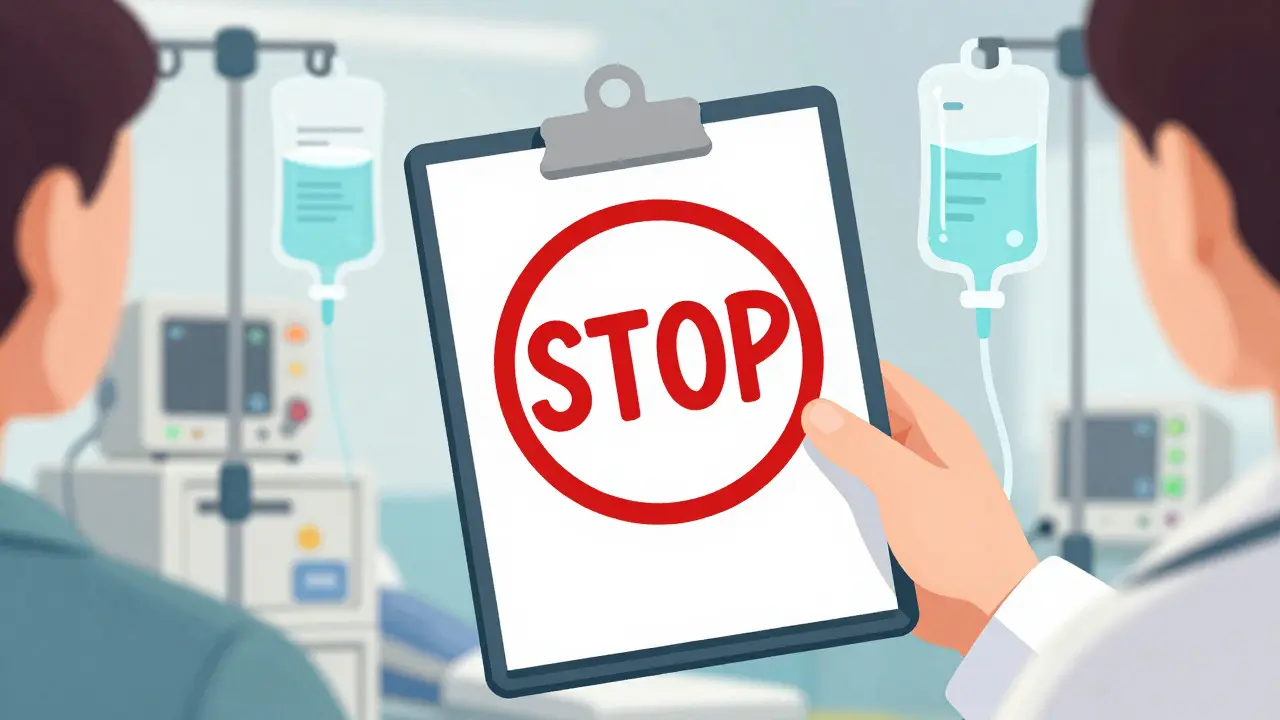 Intervention médicale urgente avec arrêt du traitement