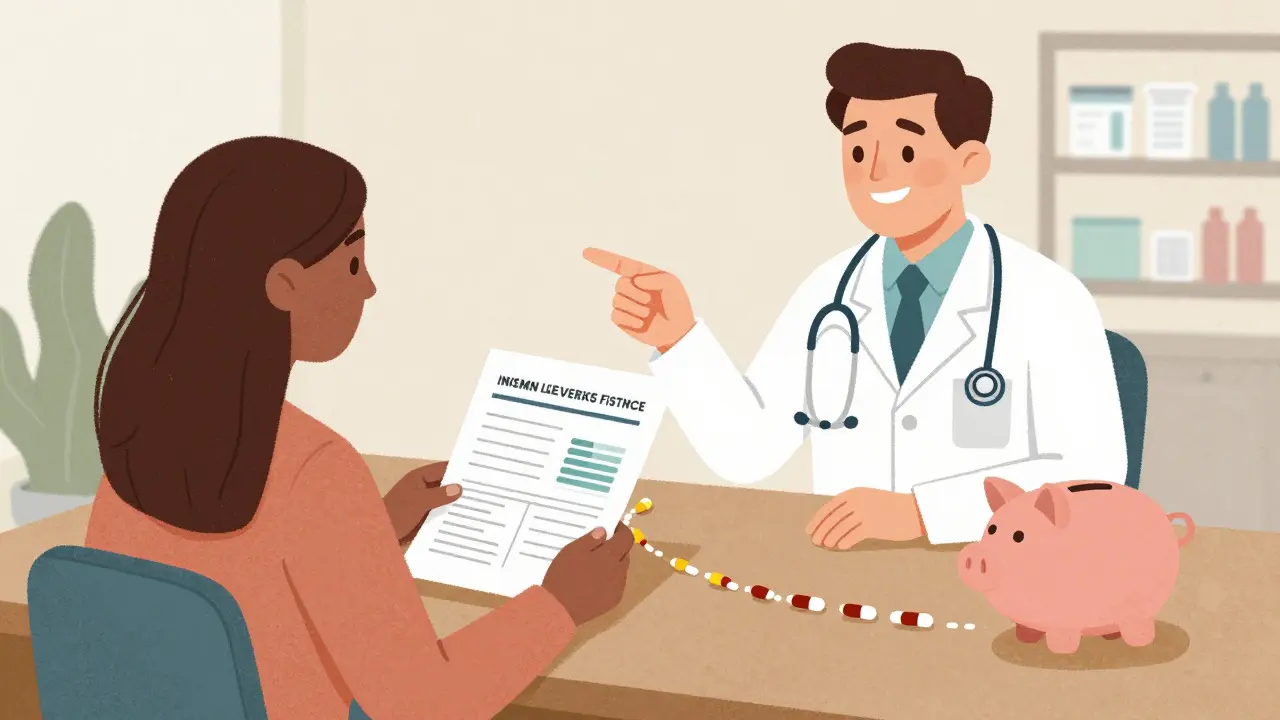 Patient vérifiant sa liste de médicaments couverts par l'assurance