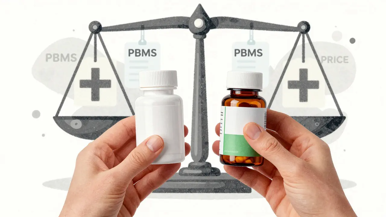Pharmacien comparant un générique et une marque commerciale